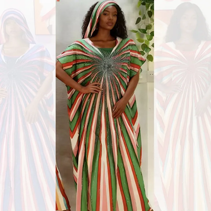 

KEXU Африканское мусульманское модное свободное женское длинное платье в полоску с рукавами «летучая мышь»