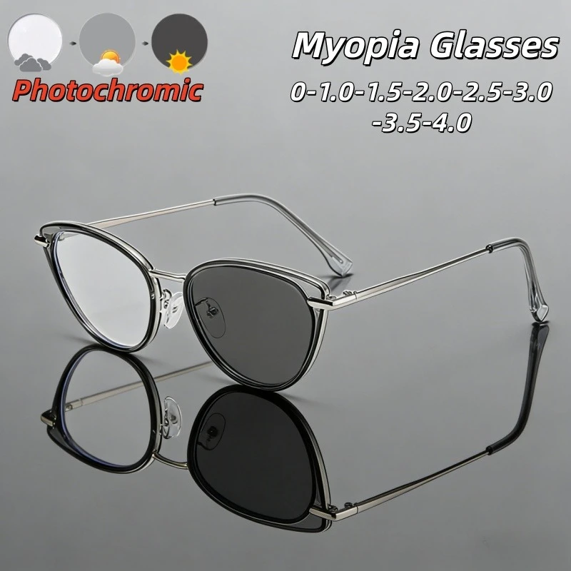 

Fashionable High-end Photochromic Myopia Glasses Man High-end 2026 Fashion Anti-blue Light Cat Eye HD Eyeglasses 0 To -4.0