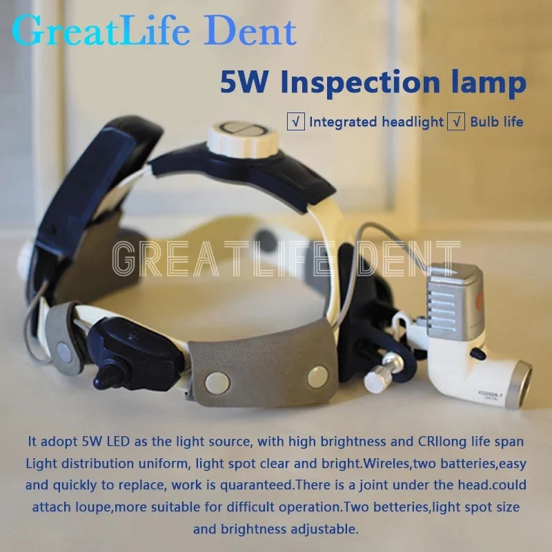 GreatLife Dent 2 Batteries Dental 5W 4X 5X 6X Binocular Loupes Magnifying Glasses Dustproof  Surgical KD-205AY-2 Head Light Lamp