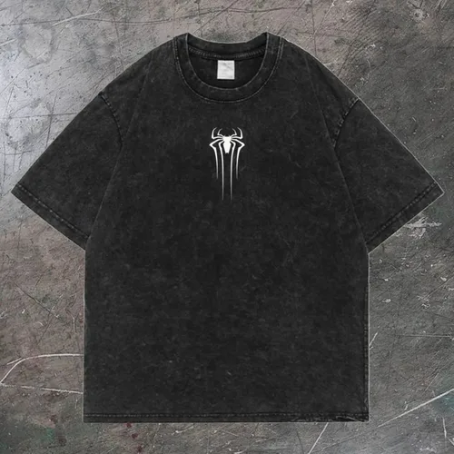 Imagen 2 del producto Camiseta Vintage con Gráfico de Spiderman, Lavado Ácido, para Hombre y Mujer, Estilo Retro Desgastado, Camiseta Oversize de Spiderman, Ropa Urbana Hip Hop, Tops de Algodón