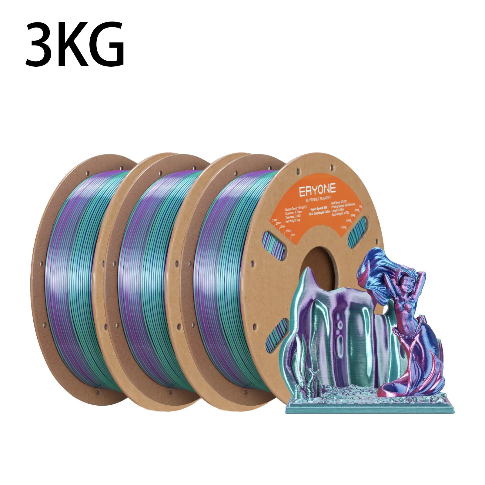

Филамент ERYONE 3KG Hyper Speed Quadruple Color Silk PLA для 3D-принтера, высокоскоростная коэкструзионная нить PLA с эффектом блеска