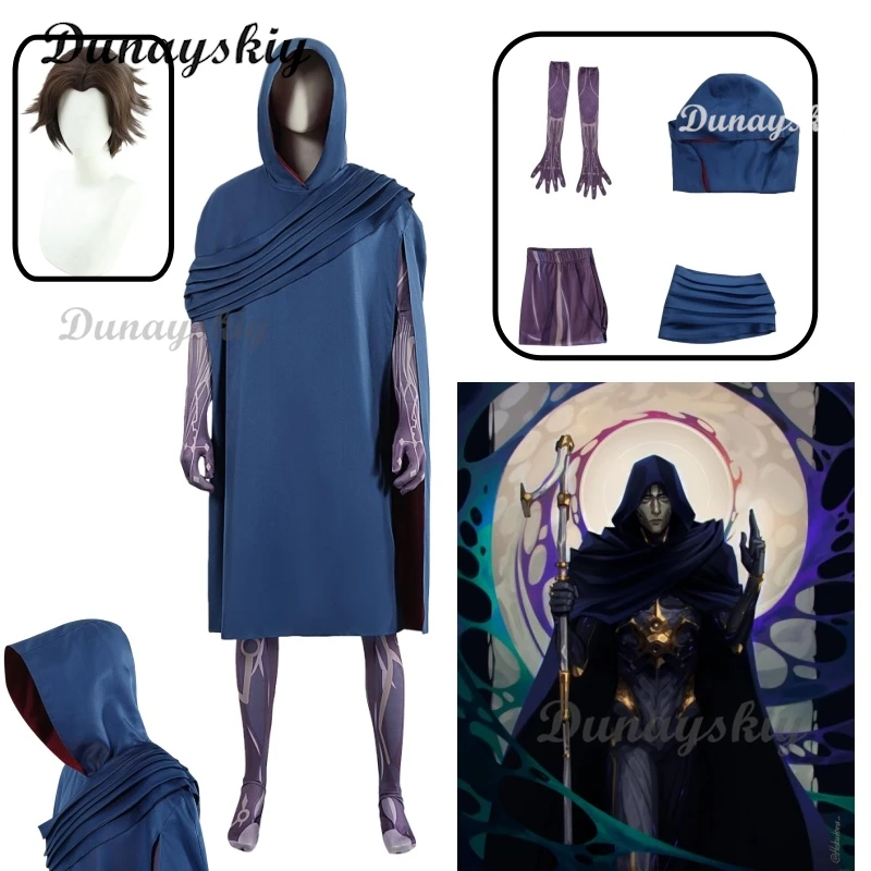 # $%) لعبة LOL Arcane 2 Viktor COS ()(*&......% شعر مستعار للرجال فيكتور شعر مستعار بقلنسوة بدلة عباءة ملابس حفلات الهالوين كرنفال مخصصة