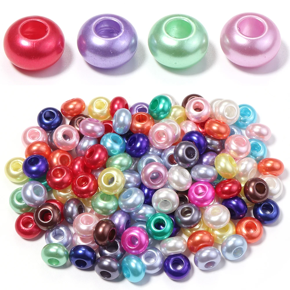 30 Stück/Set Perlenfarbene Acrylperlen mit großem Loch, lose Abstandsperlen für die Schmuckherstellung, DIY Mode-Armband-Halsketten-Deko