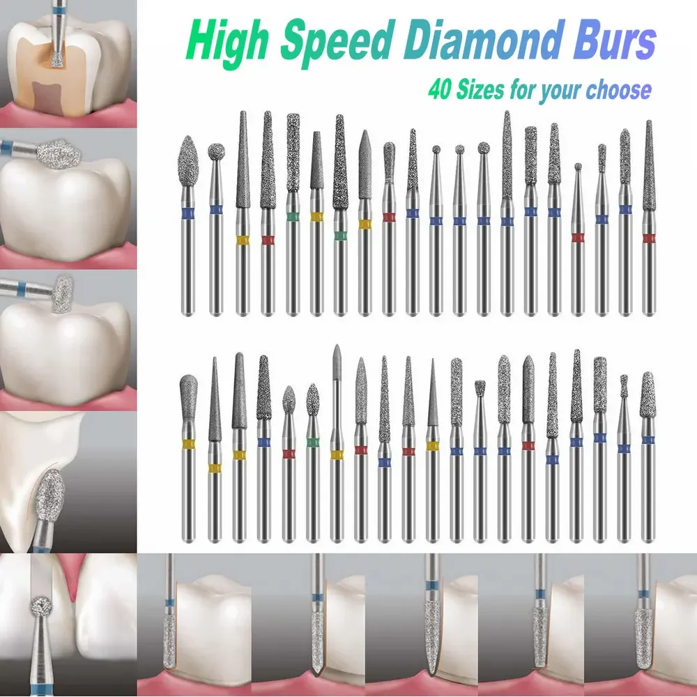 10pcs Dental Diamond Burs Drill for High Speed Handpiece Dental Dia-Bur Dentistry Used on Filling Crown/Cavity Preparation 1.6mm