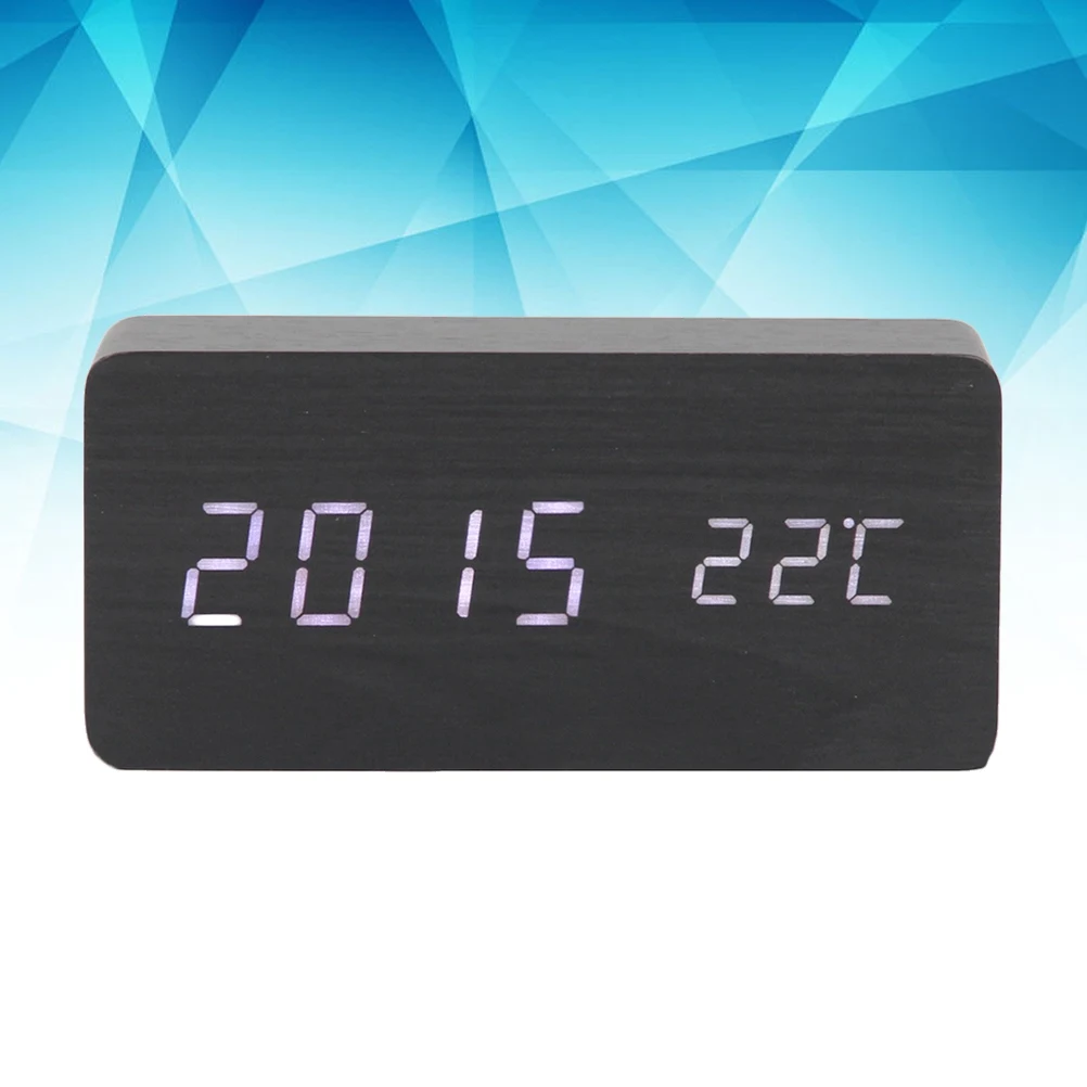 

Modern Wooden Led Alarm Clock With Calendar Temperature Light For Bedroom Desk Office Home Decor Black Wood