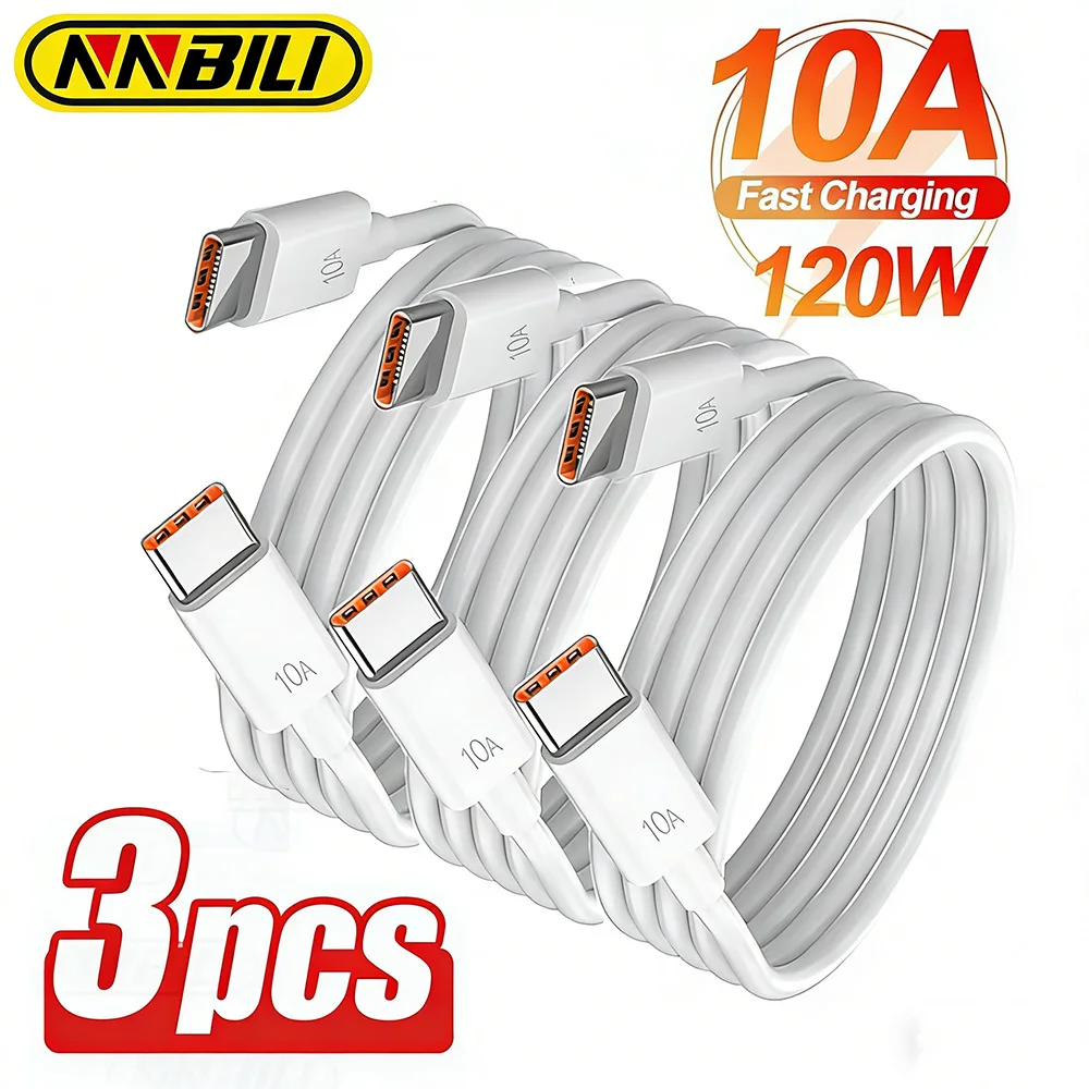 NNBILI 3er-Set 120W USB-C-auf-USB-C-Kabel, schnelles Lade- und Datenkabel für iPhone 17 16 15 Pro, Huawei, Samsung, Xiaomi