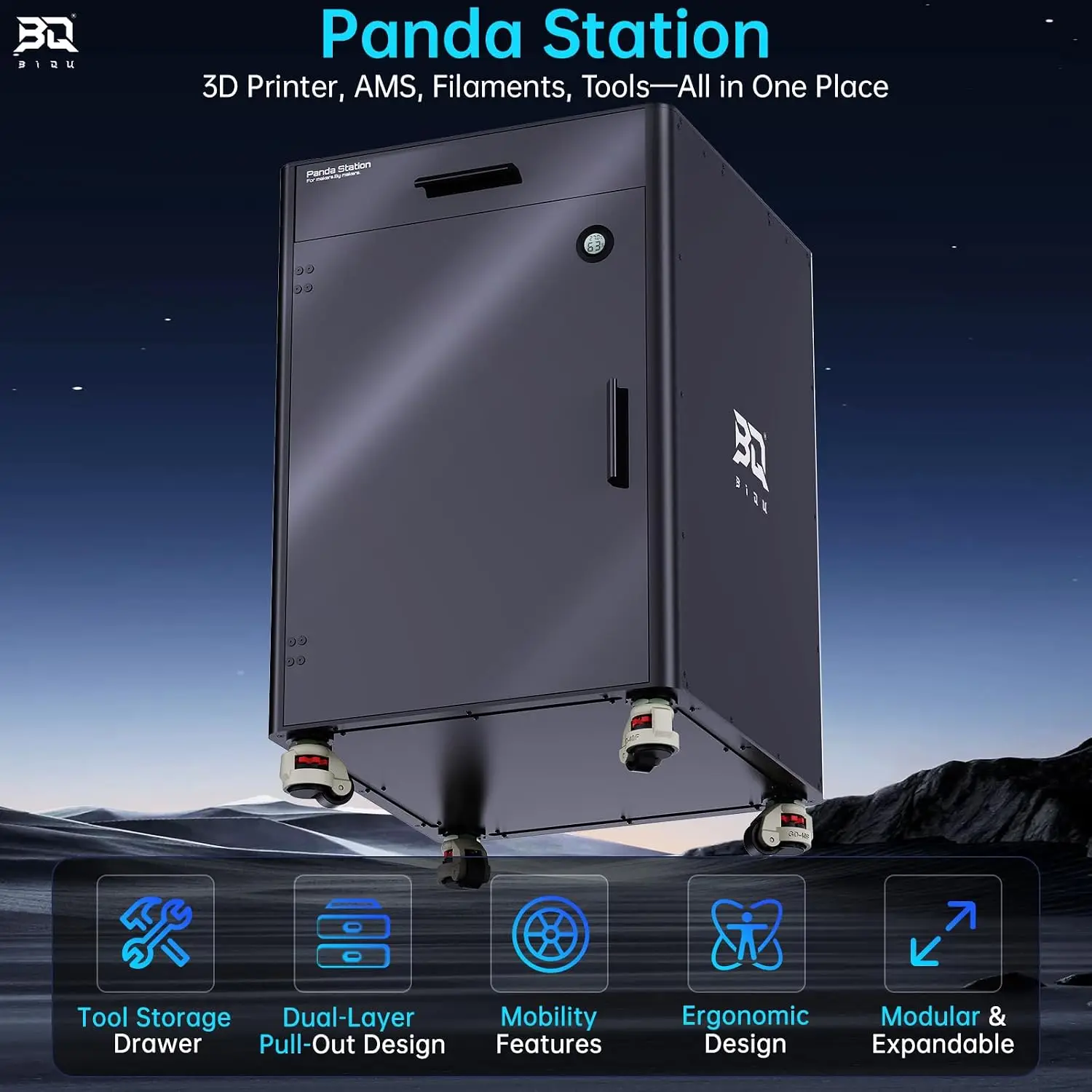 ^For BIQU Panda Station Storage Cabinet for AMS/Filament/Tools Storage, Compatible with Bambu-Lab 3D Printers Movable and Lockab