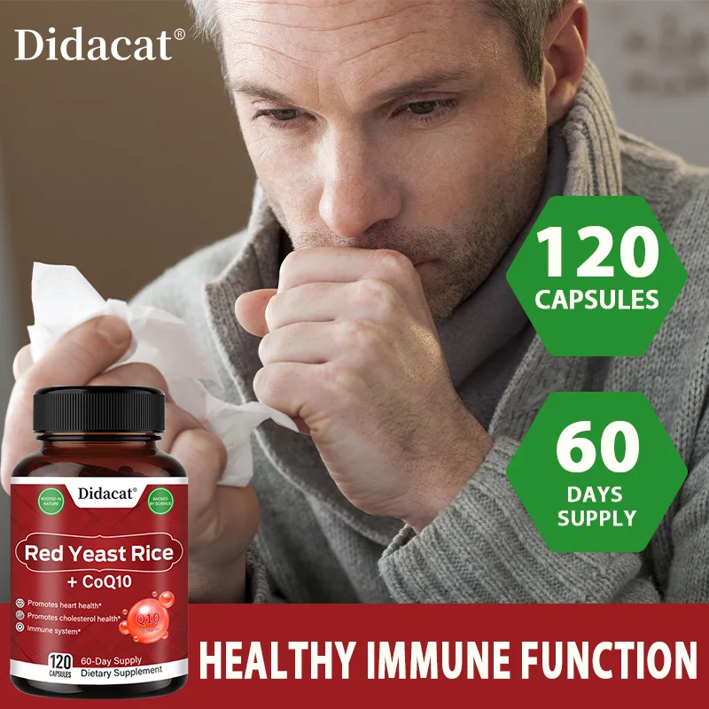 Arroz de levadura roja con suplemento CoQ10: fórmula avanzada para hombres y mujeres, suplemento de suporta de colesterol saludable, corazón, inmune y saludable