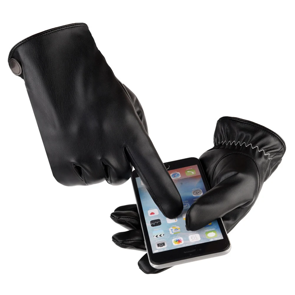 

Pu Warm Gloves Black Free Size Thickened Soft Flexible Screen Touch Waterproof Riding Bike Gloves Winter Cold Outdoor