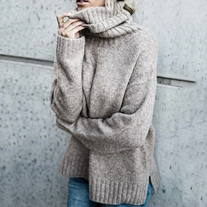 2023 Autumn and Winter Women's Sweater Casual Knitted Top Long Sleeve High Round Neck Solid Color Sweater Women's Clothing