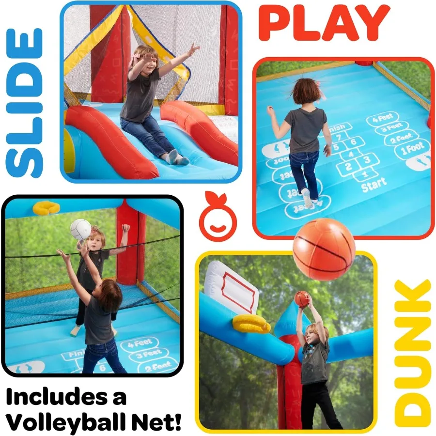 نطاط البيت - قلعة قفز كبيرة جدًا قابلة للنفخ للبالغين من سن 3 إلى 12 عامًا تتميز بشبكة كرة الطائرة منفاخ الهواء Basketba #2