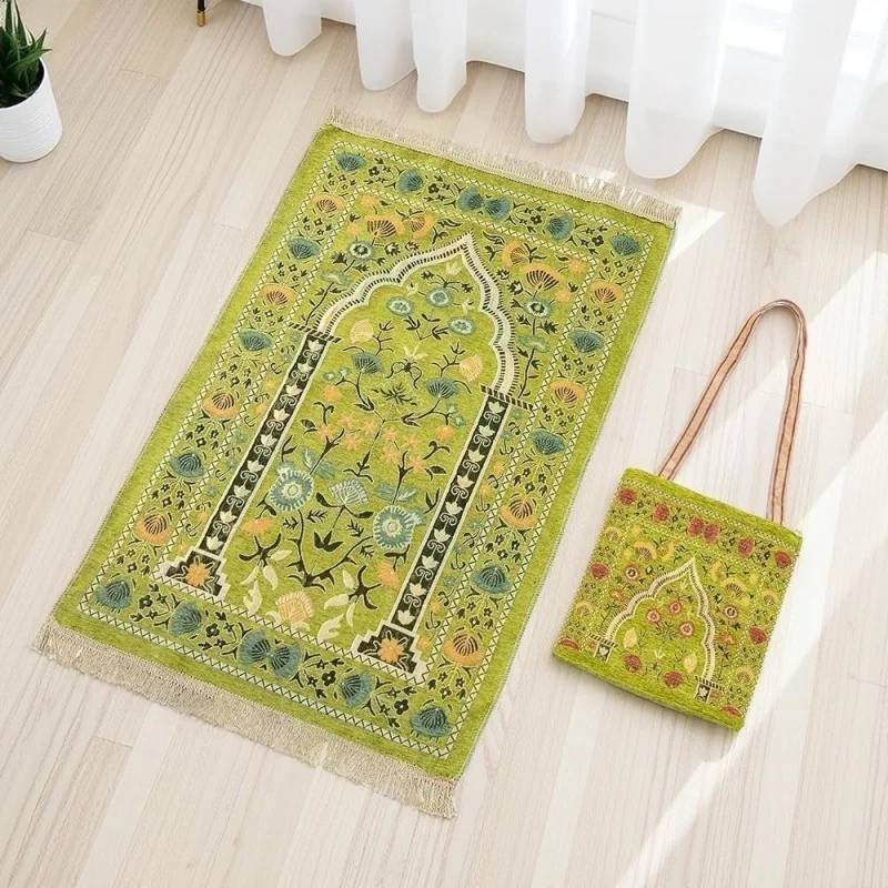 2pcs Set Muslims Prayer Rugs With Bag Polyester Portable Blanket Islamic Mat with Tassels Travel Blanket Prayer Mat