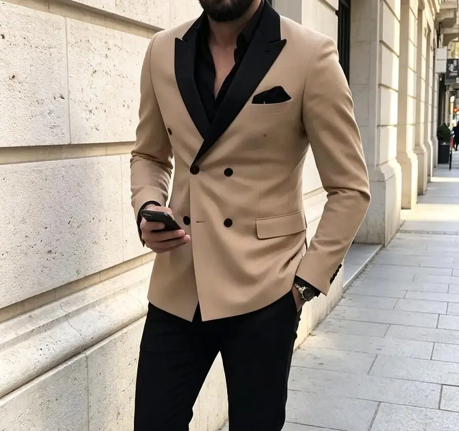Classic 2 Piece Suits for Men Slim Fit Double Breasted Suit Peak Lapel Wedding Tuxedo Formal Prom Party Male Suit Costume Homme