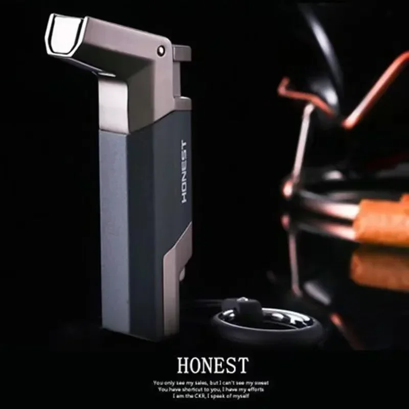 HONEST Elbow Metal Straight-in Cigar Lighter, Windproof and Inflatable, Compact and Portable Lanyard, Outdoor Camping Ignition