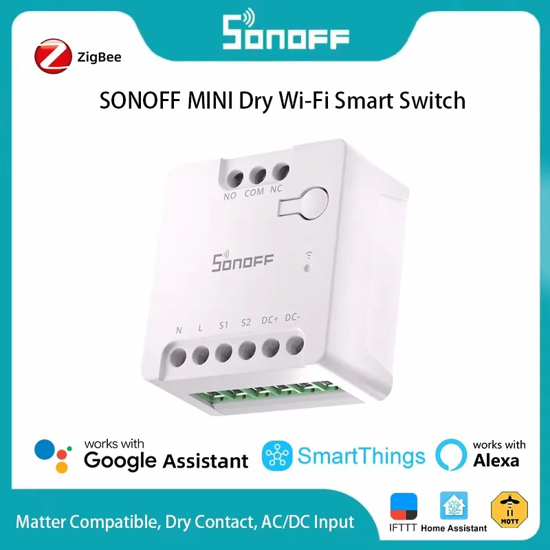 

SONOFF MINI-D MINI Dry Wi-Fi Matter Smart Switch Smart Dry Contact Relay Двигатели постоянного тока с низким энергопотреблением для гаражных ворот Котлы через Alexa