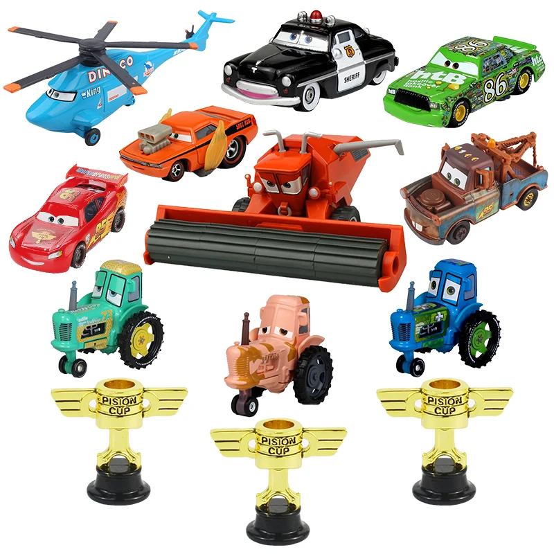 Modèle de voiture en alliage métallique moulé sous pression pour enfants, Disney Pixar Cars, Rains McQueen Piston Cup, Frank Mater, 1:55,