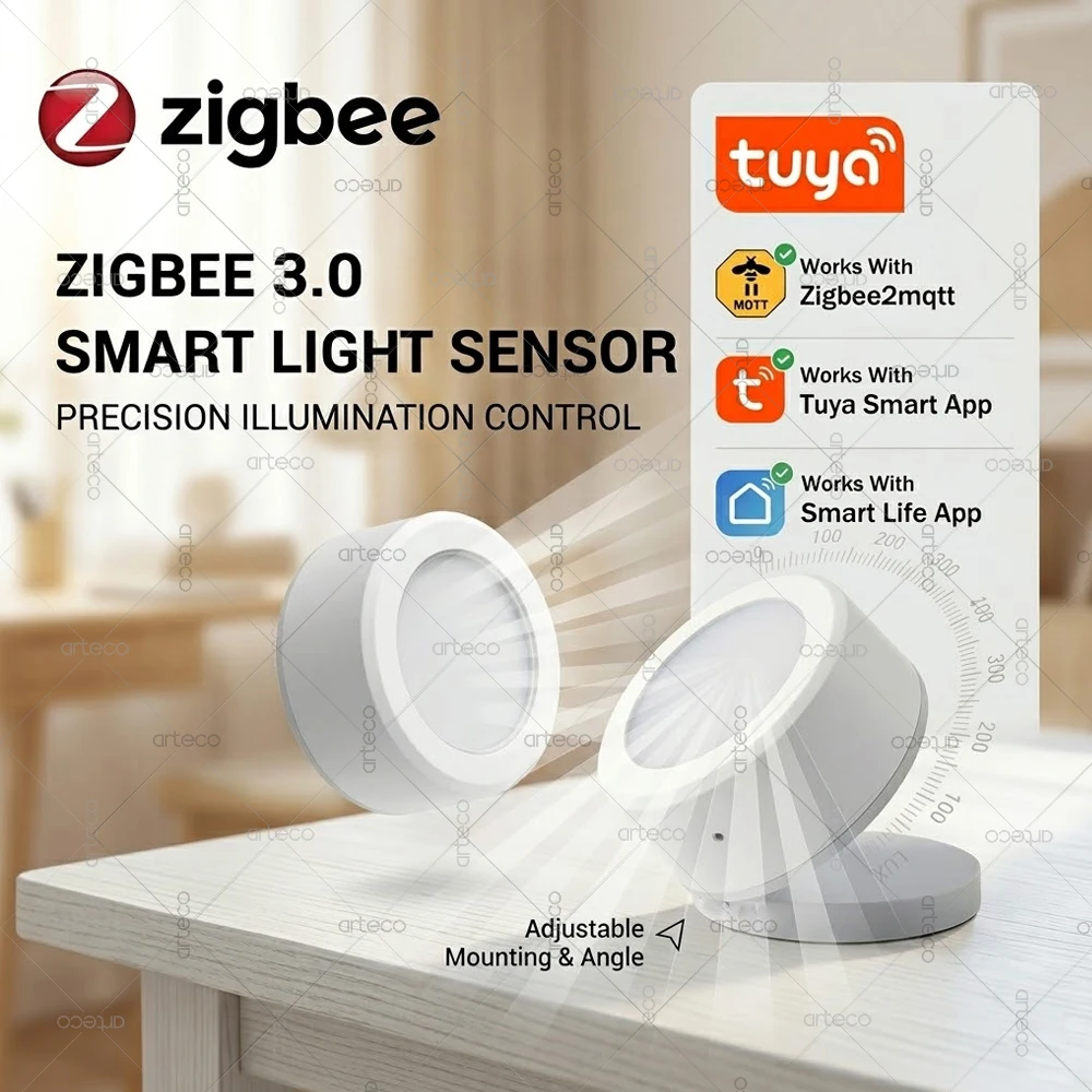 Zigbee 3.0 Smart Light Sensor Real-time Illumination Brightness Detector Works with Zigbee2MQTT Home Assistant Tuya Smart Life