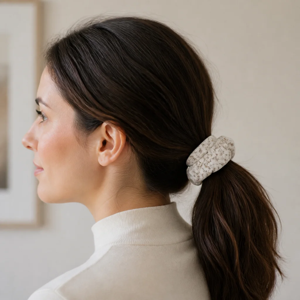 XYPP-57 Handmade Pattern Single-Layer Scrunchie Handmade Elastic Hair Tie for Ponytail and Bun, Soft Gathered Hair