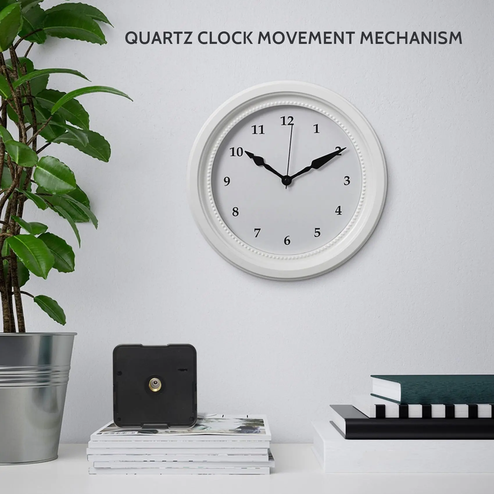 ABQR Quartz Clock Movement Mechanism DIY Repair Parts Black + Hands