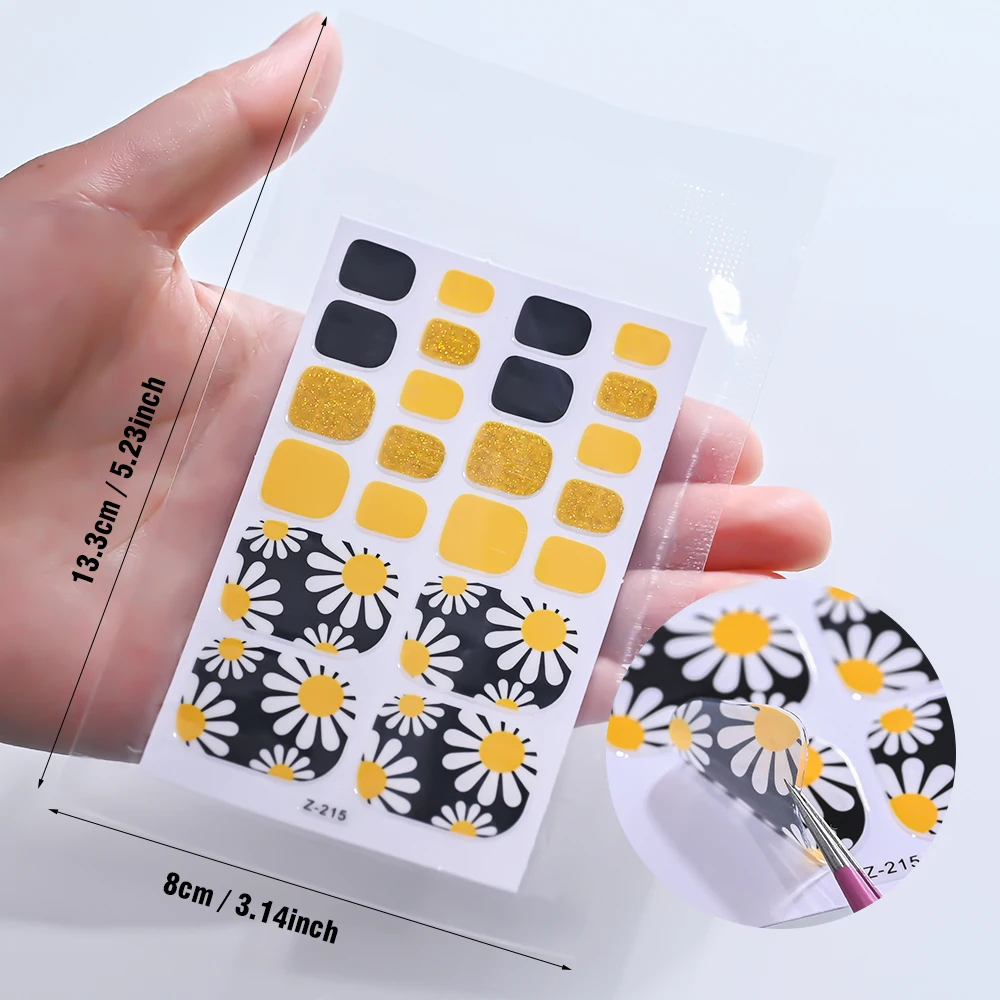 22 punte 1 foglio di cottura senza margherita fiore adesivo per unghia del piede copertura completa strisce polacche per unghie colorate autoadesive fai da te decalcomanie per piedi