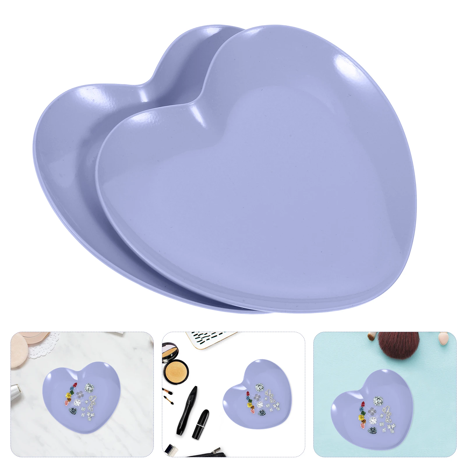 

2pcs Heart Shaped Jewelry Trays Stainless Steel Jewelry Dish Rust Resistant Easy Clean Desktop Storage Tray Trinket Plate Ring