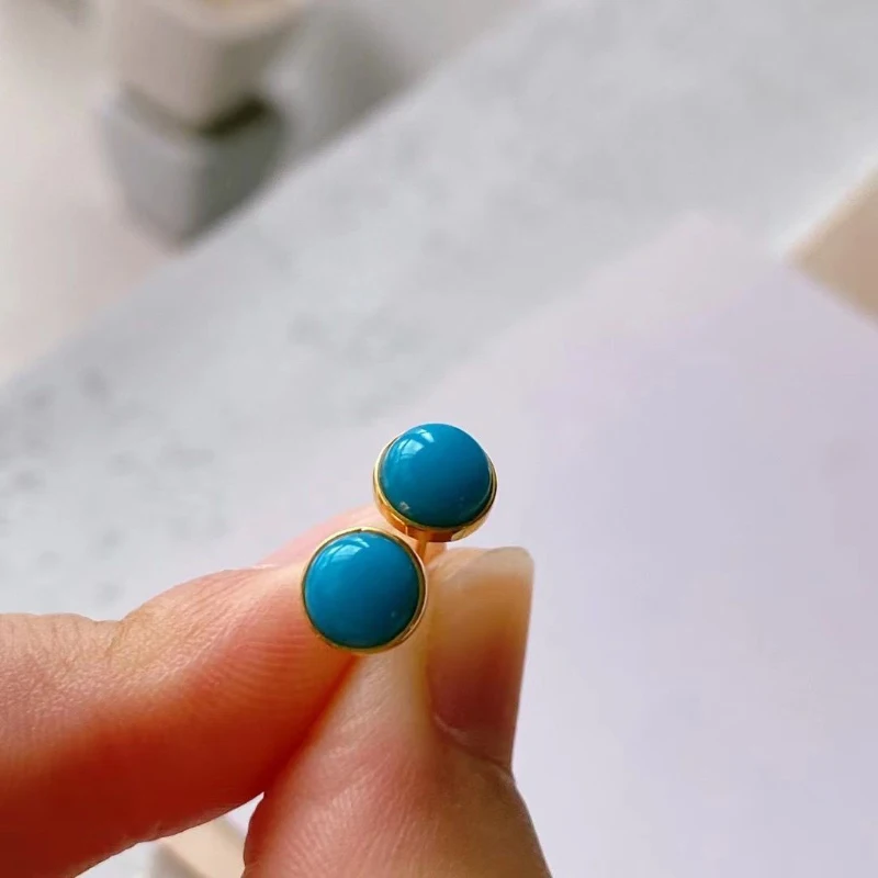 Turquoise stud earrings Classic silver inlaid simple round blue small earings for women fashion Charm party new in jewelry