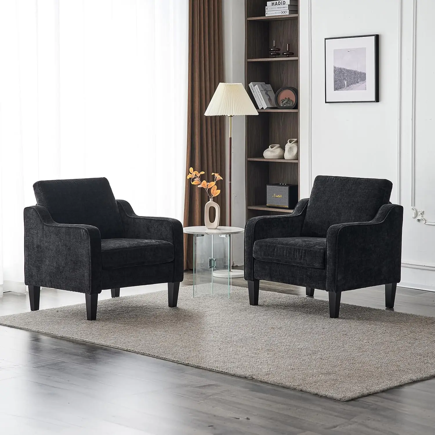 Living Room Chairs Set of 2, Black Accent Chair 5.5