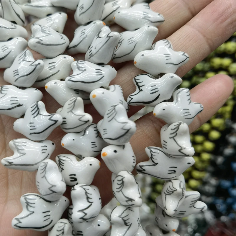 5pcs 18x12mm Hand Painted Pigeon Ceramic Beads For Jewelry Making Loose Spacer Animal Dove Bird Ceramics Bead DIY Accessories