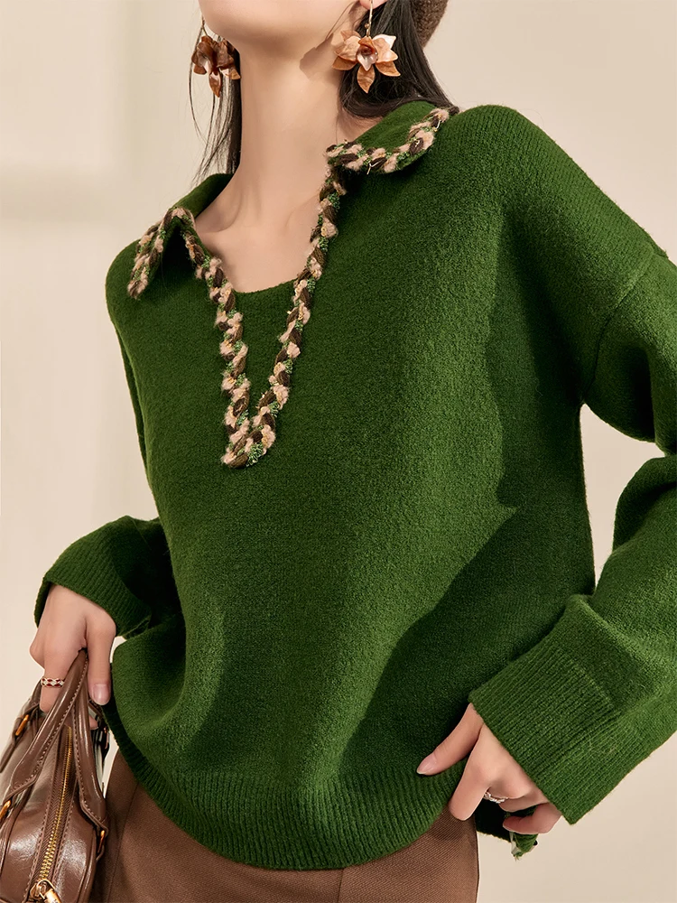 

Вязаный свитер FlowingEra в стиле ретро с воротником, женский, повседневный, свободного кроя, с длинными рукавами, V-образным вырезом, теплый, из полиэфирного волокна