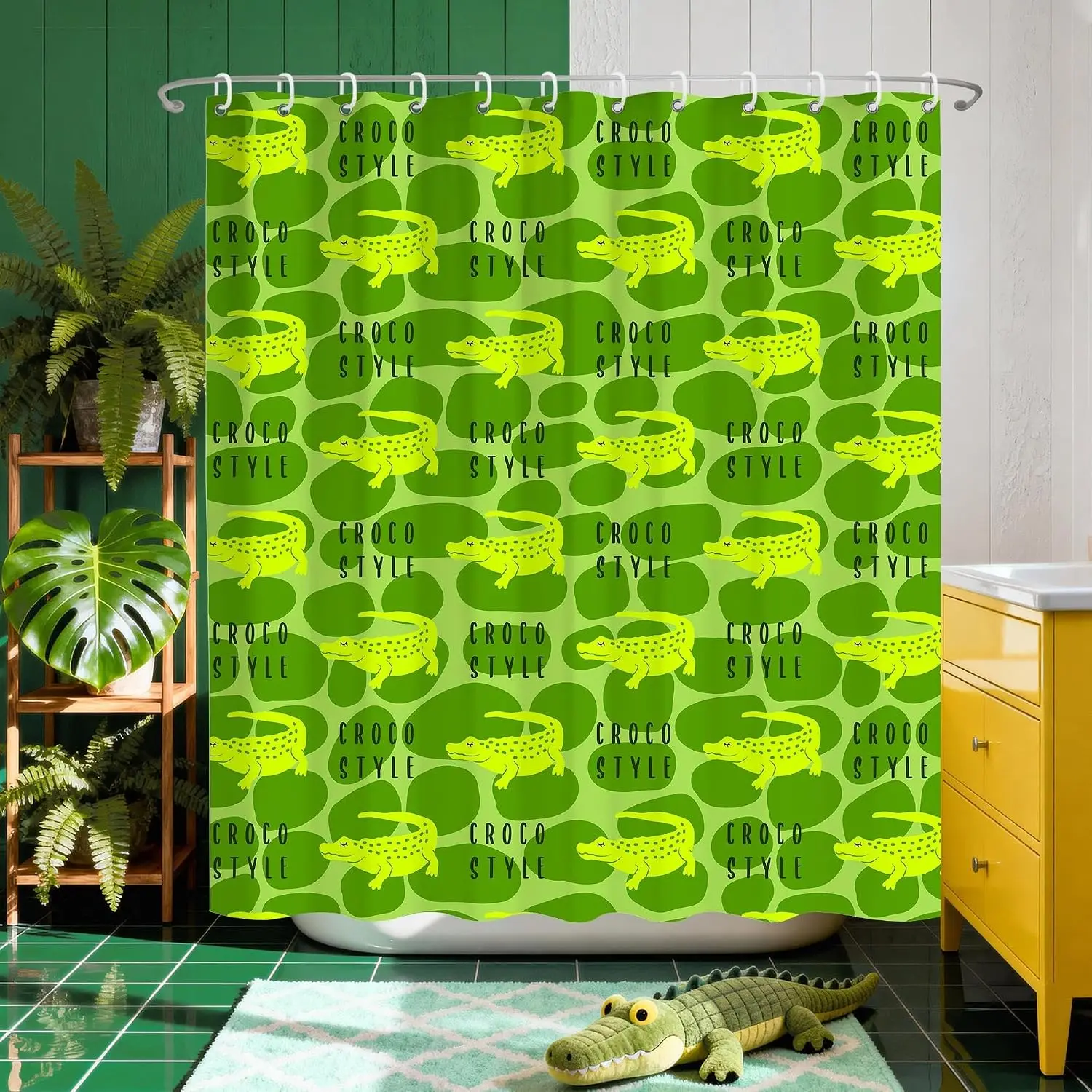 Waterproof Shower Curtain Alligator Crocodile Jungle Print Bathroom Decor Tropical Funny Novelty Polyester Liners Curtain for Ba