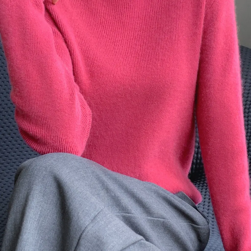 여성용 한국 스타일 슬림핏 긴팔 풀오버 스웨터 가을 신상 니트 귀달이 칼라 베이스 셔츠 이너 타이트핏