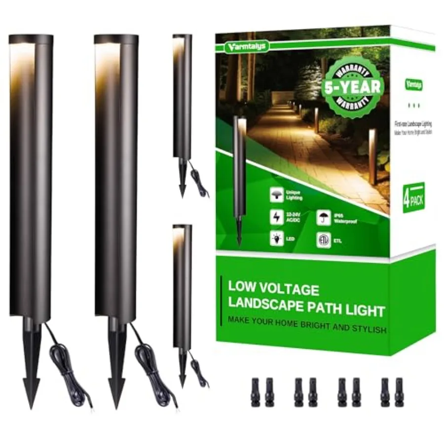 

Low Voltage Pathway Lights, LED Landscape Path Lights, Outdoor Waterproof IP65, Wired Black Aluminum, 5W 200LM for Walkway Side