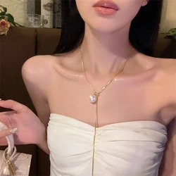 316L Stainless Steel Simplicity Pearl Pull Adjusting Charm Snake Chaint Necklaces For Women Fashion Jewelry Party Gift SAN789