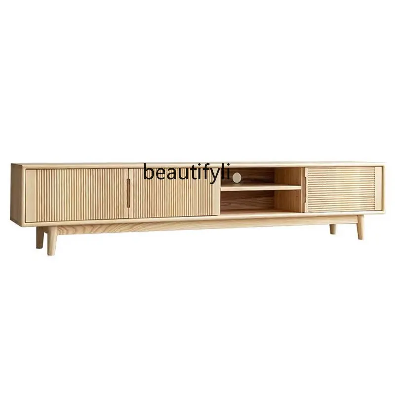 

Nordic TV cabinet all solid wood ash wood Japanese modern simple living room small apartment floor cabinet storage cabinet