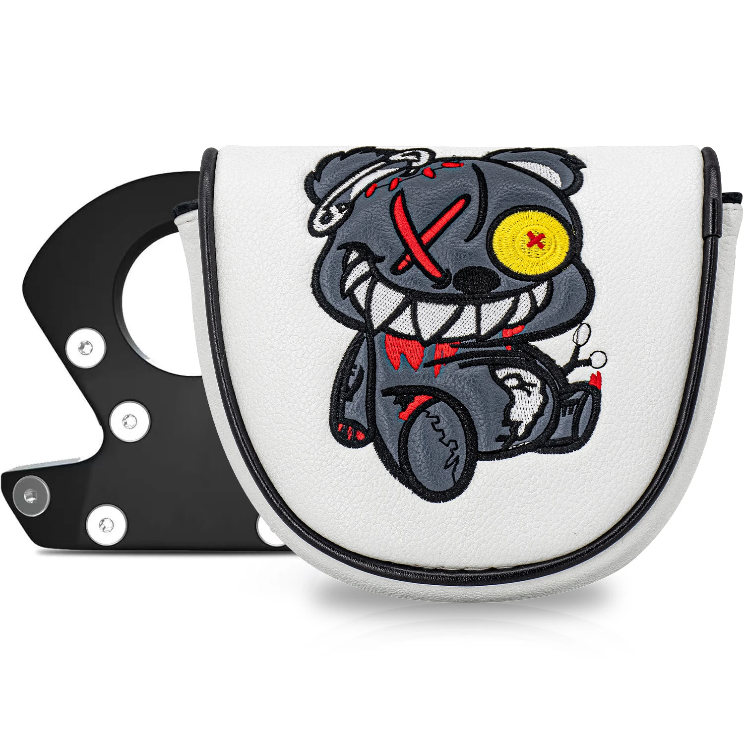 1pc One-Eyed Bear Mallet Putter Cover Magnetic Closure Semi-Circle Putter Headcover Golf Club Protective Sleeve Golf Accessories