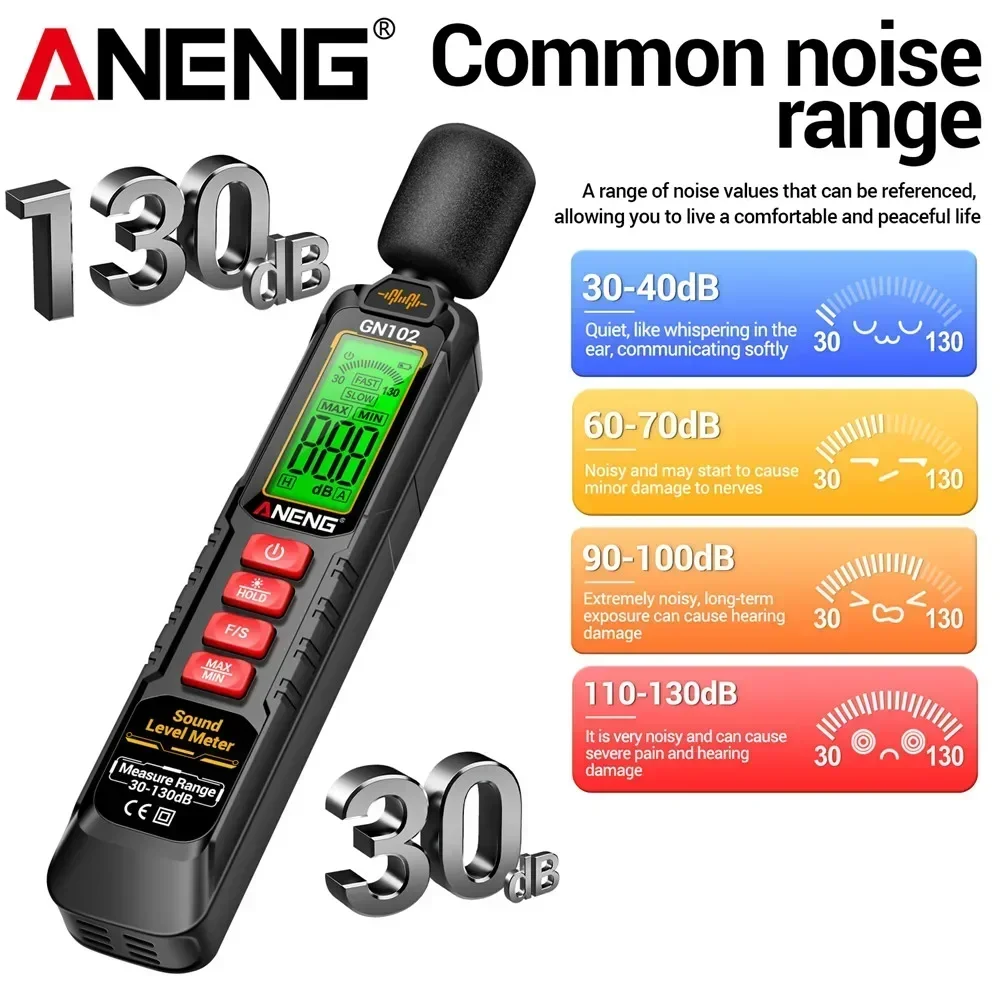 Sound Portable Noise Decibel Meter tools GN102 Digital Sound Level Meter 30-130dB Ambient Noise Volume Decibel Meter