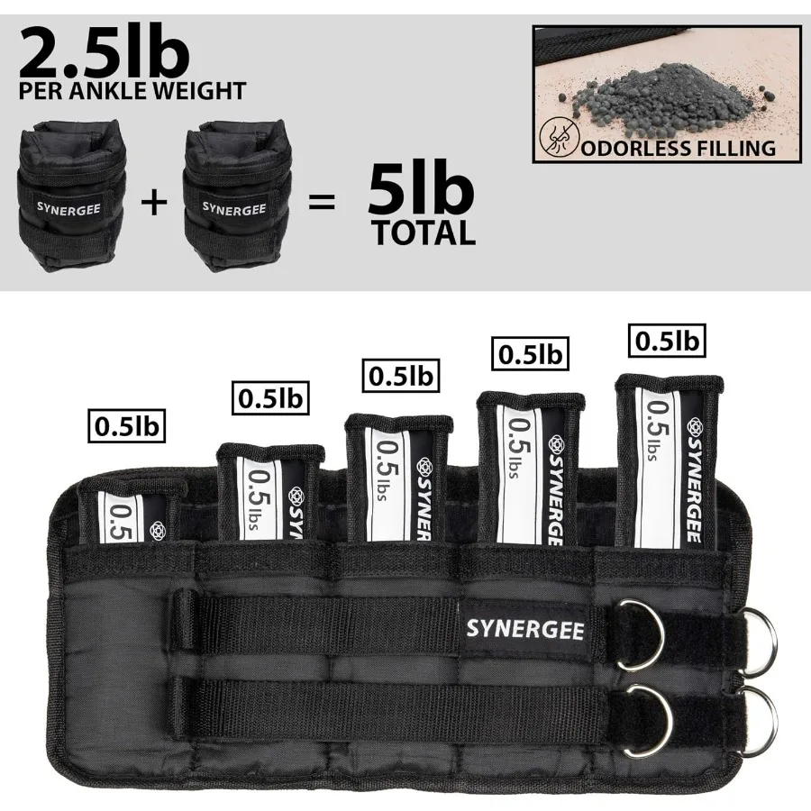 مجموعة أوزان معصم الكاحل القابلة للتعديل من Synergee Comfort Fit مكونة من 2 لتدريبات اللياقة البدنية وإعادة التأهيل متوفرة بوزن 5 رطل #5