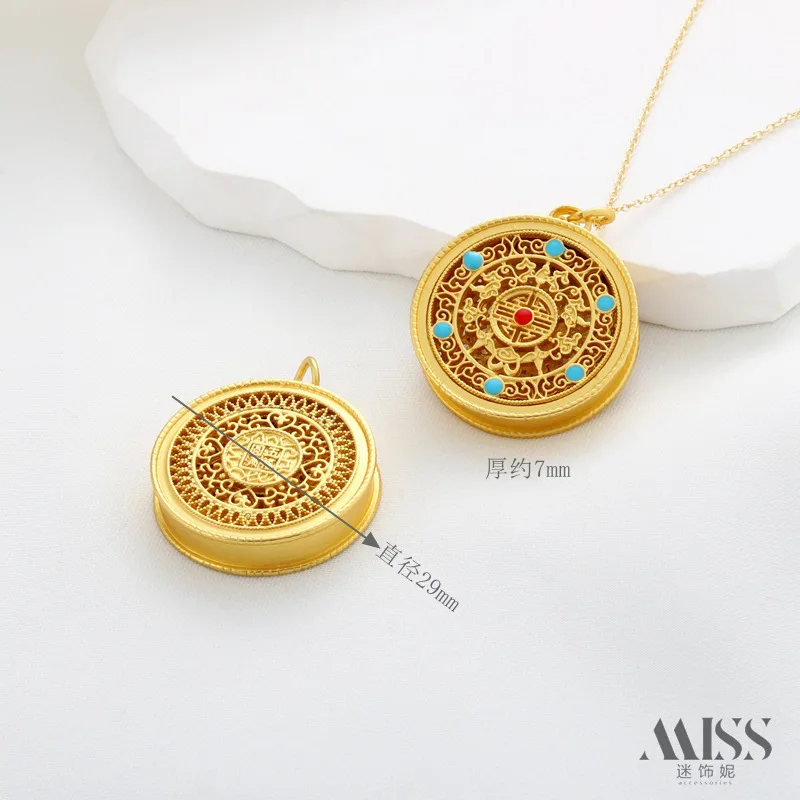 18K Gold-Plated Vintage Gold Hollow Matte Five Blessings Round Pendant Charms for DIY Sweater Chain & Necklace Jewelry Making