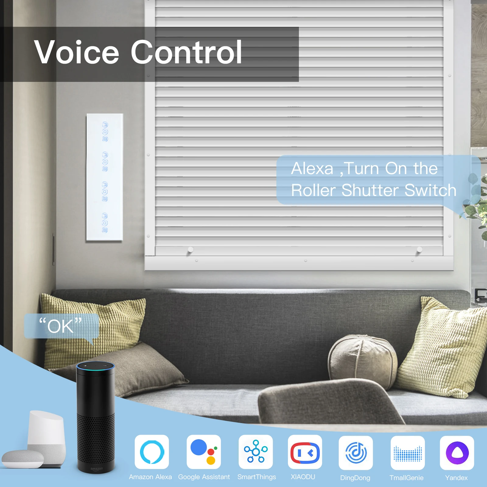 BSEED Four Wifi Roller Shutter Switches Tuya Smart Blinds Switch Smart Life Alexa Alice App Control EU Standard Glass Panel