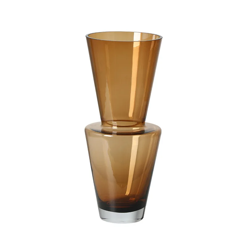 Modern light luxury geometric stacked cup amber glass vase entrance coffee table home water culture flower
