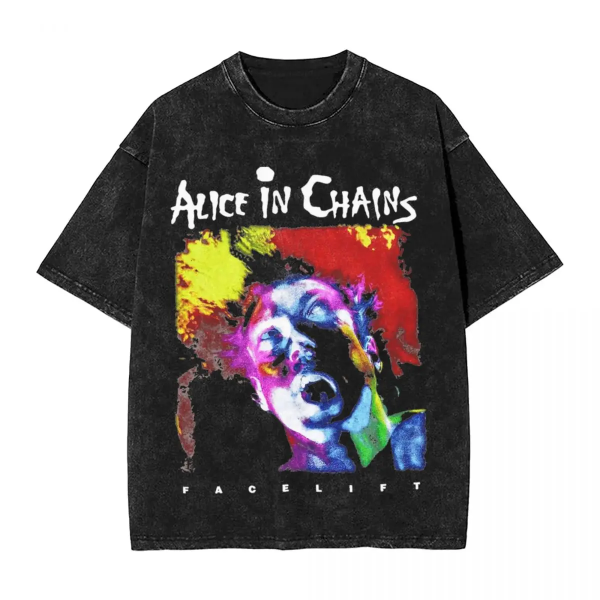 Washed T Shirt Stress Alice In Chains Facelift Hip Hop T-Shirts High Street Streetwear Cotton Graphic Printed Tee Shirt Men