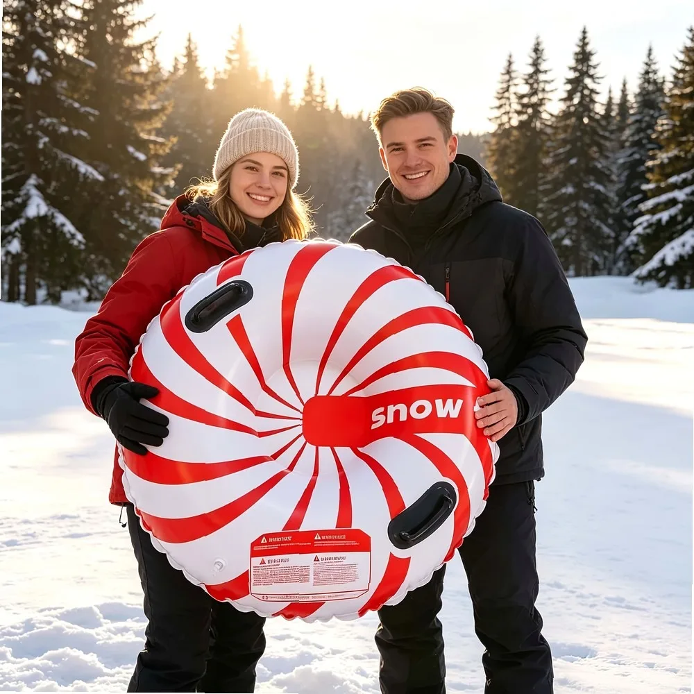 Heavy Duty Inflatable Candy Snow Tube Sled with Reinforced Handles, Thick PVC Winter Snow Sled for Adults Outdoor