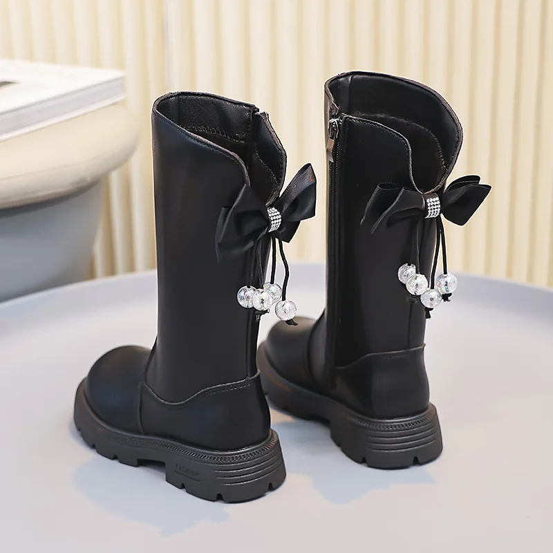 2025 Knee Length cool shapes Children Shoes Kids Boots Autumn Winter Fashion High Top Student Shoes Girls Sneakers with Bow