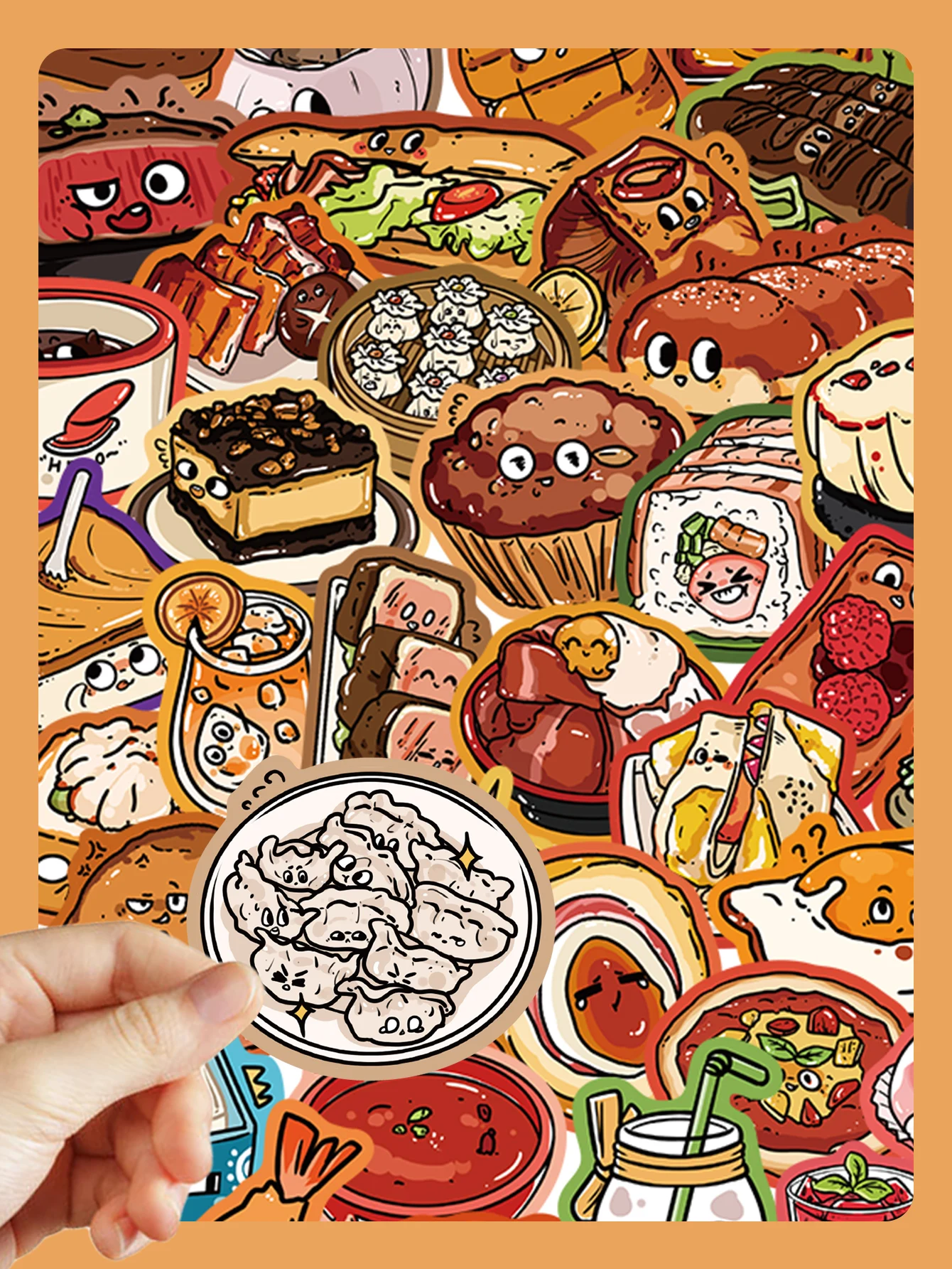 62pcs Chinese food stickers cartoon cute hand-painted food decoration suitcase guitar skateboard helmet DIY waterproof stickers