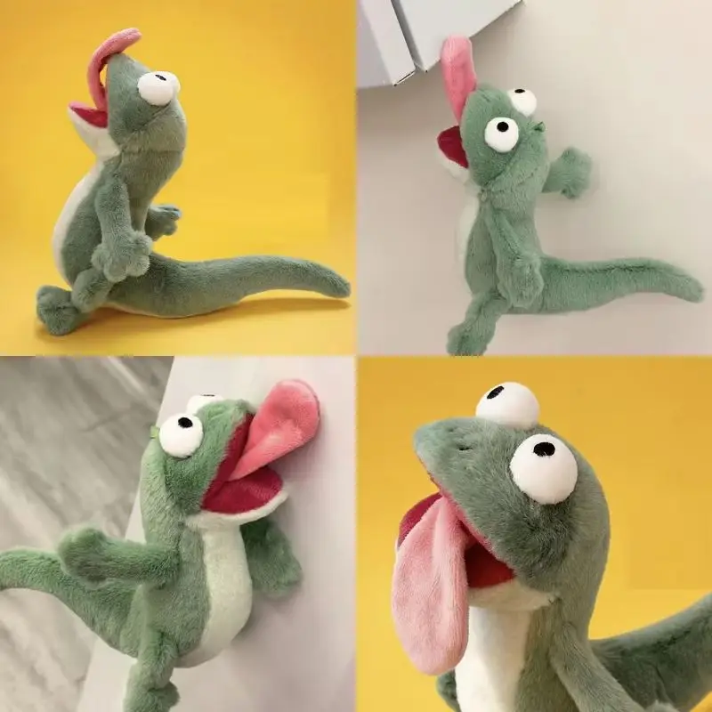

New Cartoon Green Sounding Lizards Tongues Magnetic Stuffed Toys Creative Backpack Pendant Decor Fun Soft Dolls Birthday Gifts