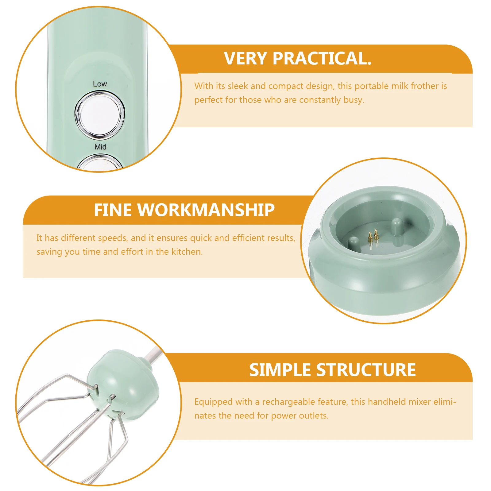 

Portable Mini Electric Egg Beater Milk Frother Handheld Rechargeable Powered For Coffee Tea
