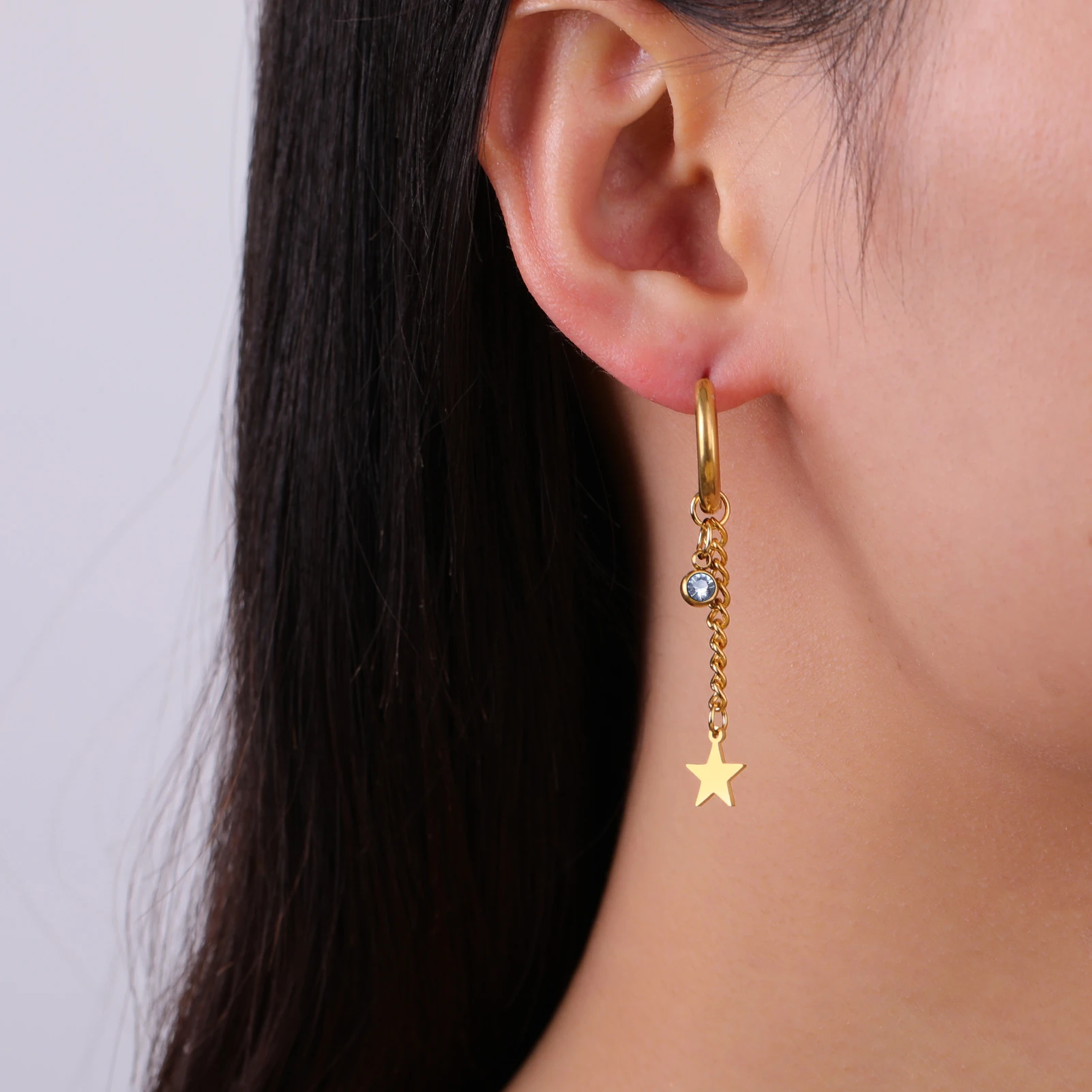 

Sipuris Moon Star With Stone Ear Clip Earrings For Women Stainless Steel Hip Hop Earrings Jewelry Women Weddings Gifts