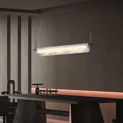 Natural Marble Long Strip Lamp Modern Minimalist Bar Table LED Chandelier Luxury H65 Copper Hotel Restaurant Decoration Lights