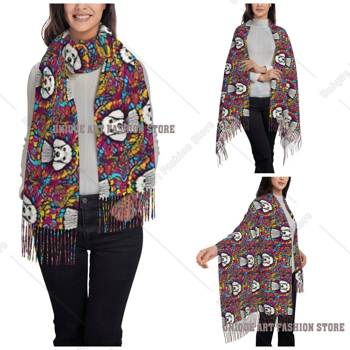 Psychedelic Bedlington Terrier Cute Dog Scarf for Womens Warm Winter Pashmina Shawls and Wrap Cartoon Animal Large Shawl Scarf