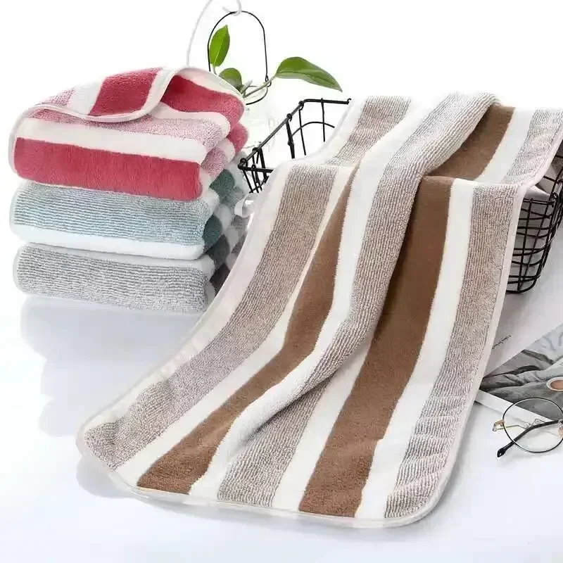 2PCS Striped Pattern Towel Set Soft Hand Towel Bath Towel Quick Drying Absorbent Towels For Bathroom